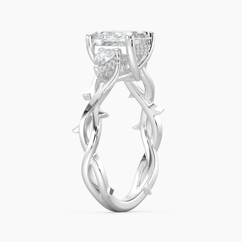 Auriya 14k Gold Princess Lab Grown Diamond Thorn Vine Three Stone Hidden Halo Engagement Ring 1 to 5 ct. tw. (F-G, VS)