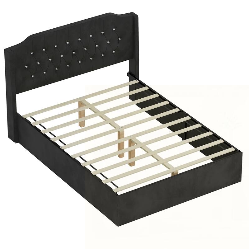 Tufted Upholstered Bed Frame with Crystal Button Accents