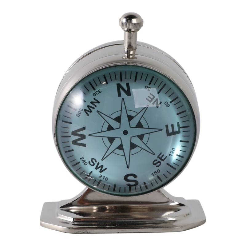 Metal Glass Desk Clock with Glass Lens and Roman Numerals Face on Base - 5" x 5" x 7"