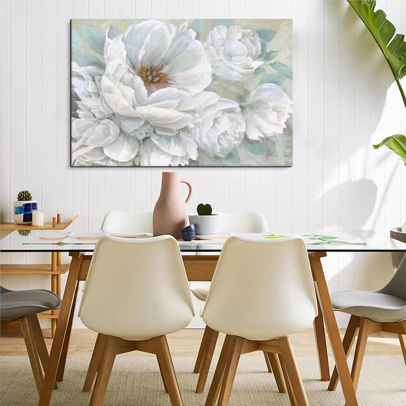White Flower Canvas Wall Art Modern Blossom Floral Painting