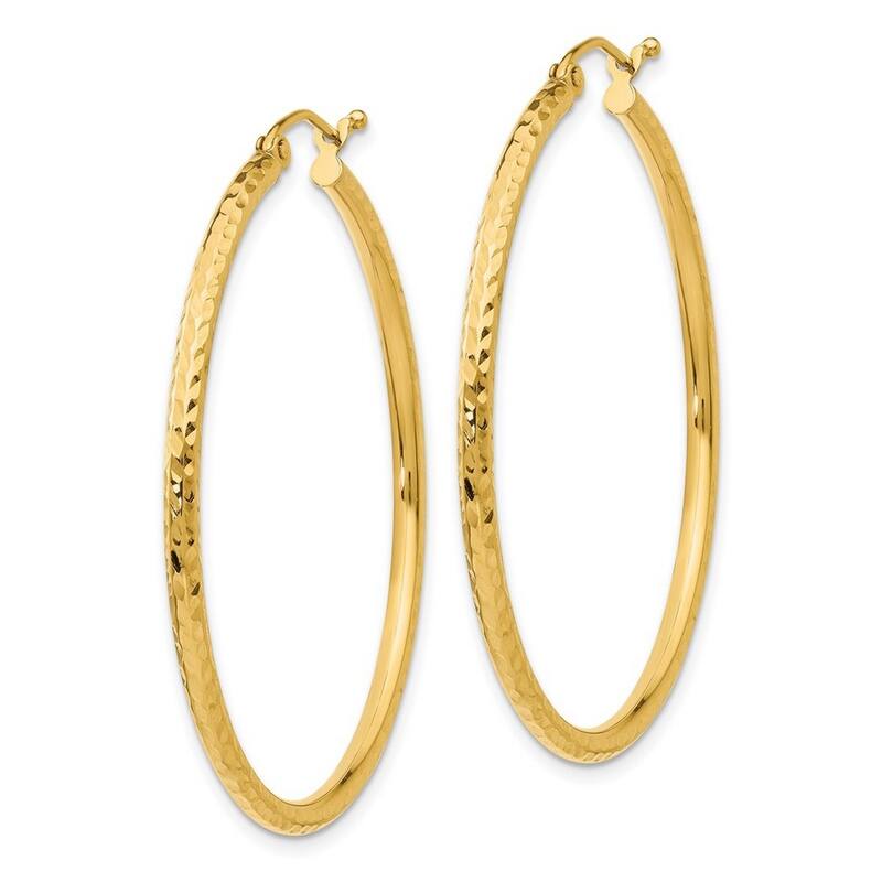 Curata 14k Yellow Gold Sparkle Cut Round Tube Hoop Earrings - 40x40mm