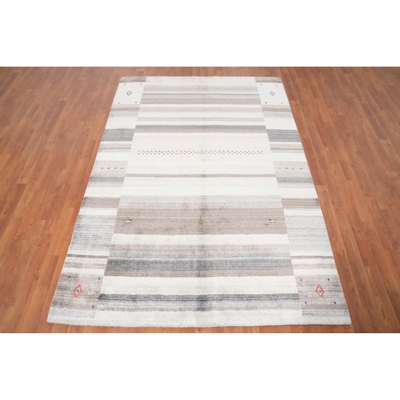 Hand Knotted Oriental 100% Wool Carpet Tribal South-western Beige & Ivories Gabbeh Area Rug - 7' 7'' X 5' 3''