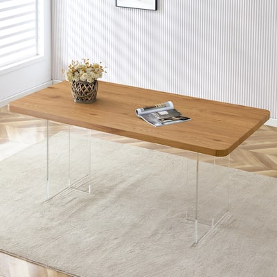 A modern Minimalist Wooden Dining Table with acrylic Legs - Wood