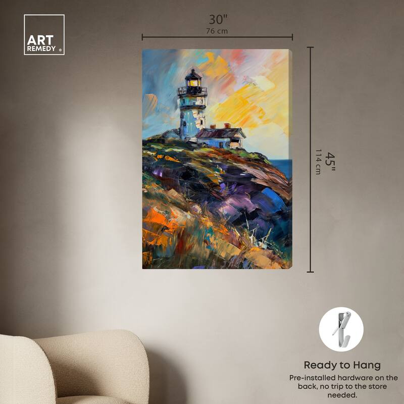 Art Remedy Colorful Lighthouse Gallery Wrapped Impressionism 1 Piece Canvas Wall Art /Monet And Van Gogh Inspired Art