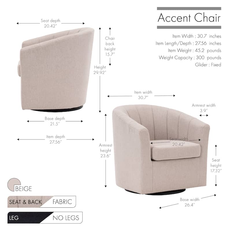 Porthos Home Matilde Swivel Fabric Barrel Accent Chair with Removable Seat Cushion