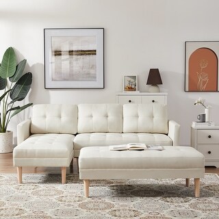 L-shape Sectional Sofa Bed Fabric Couches and Reversible Chaise Lounge ...