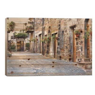 Village Street, Contignano, Siena Province, Tuscany Region, Italy Print On Wood by Julie Eggers - Multi-Color