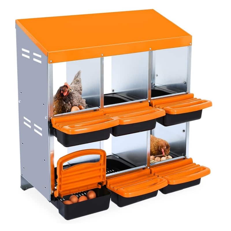 Metal Chicken Nesting Box - 6-Hole No Legs Orange