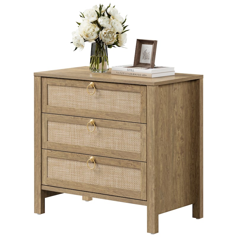 Set of 2 Farmhouse Style Nightstands with 3 Drawers