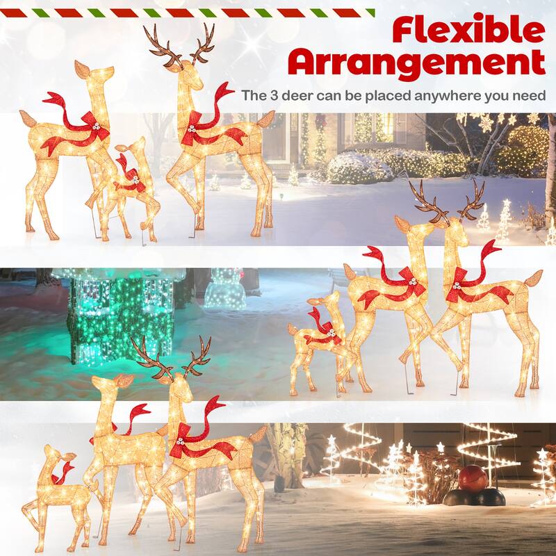 Gymax 3 PCS Large Lighted Christmas Reindeer Family w/440 LED Lights & - See Details