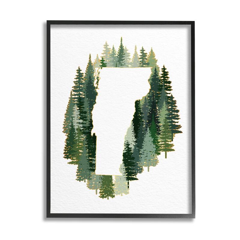 Stupell Vermont State Outline Pine Tree Green Forest Framed Wall Art - 16 x 20 - Black