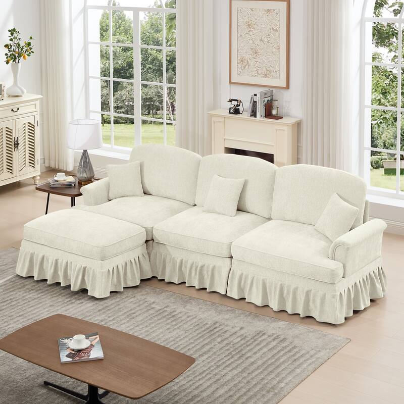 GDFStudio - Mid Century Chenille L-Shaped 3-Seater 107.1" Modular Sectional Sofa with Ottoman