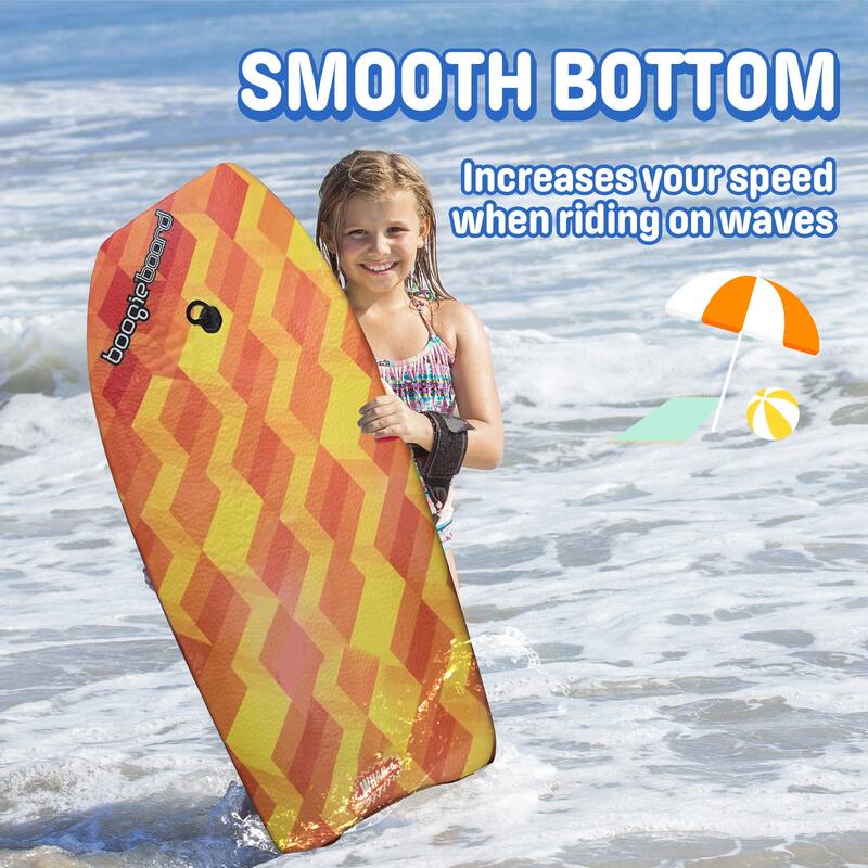 Wham-O 33" Body Board for Beach, Lightweight Boogie Boards with EPS Core, Fiber Clad Bodyboard with Wrist Leash - Yellow