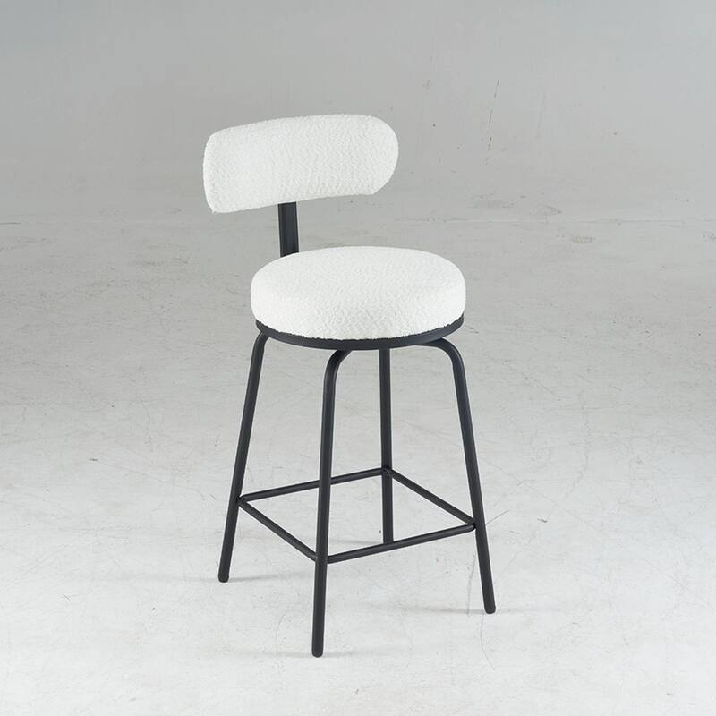 Modern Swivel Bar Stools Set of 2, Boucle Upholstered Counter Height Bar Chairs