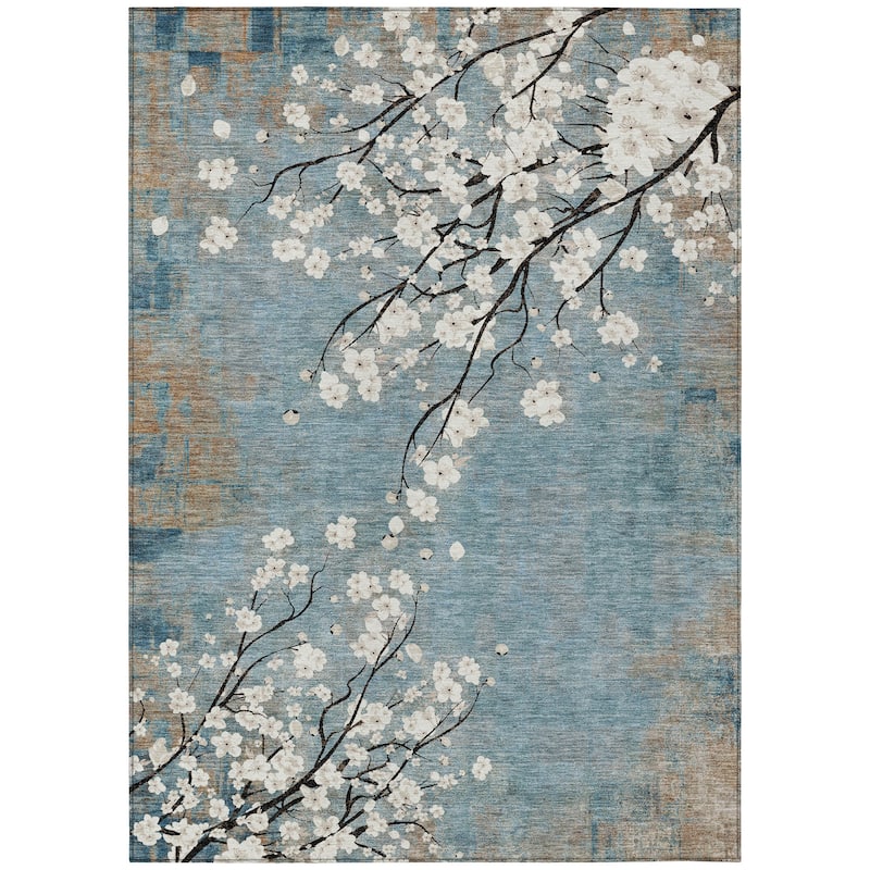 Machine Washable Indoor/ Outdoor Modern Floral Chantille Rug