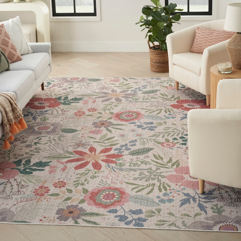 Nourison Washables Indoor Pink Floral Area Rug