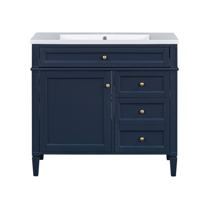 Freestanding Bathroom Vanity & Wall Mounted Mirror Cabinet Set with Resin Sink, Open Shelves, Drawers and Adjustable Shelves
