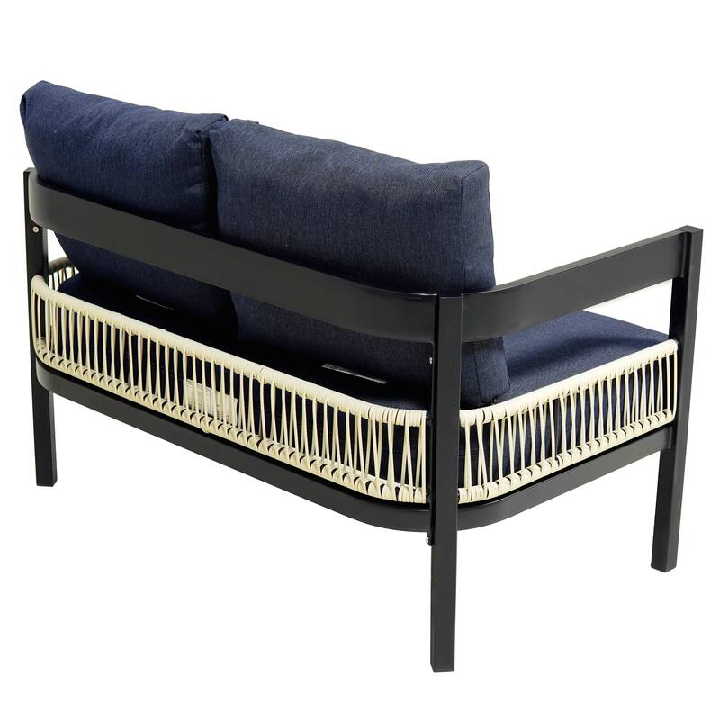 Multi-person Outdoor Iron Sofa Set with A table, Rattan Decoration, Waterproof, Rust-proof, Suitable for Garden