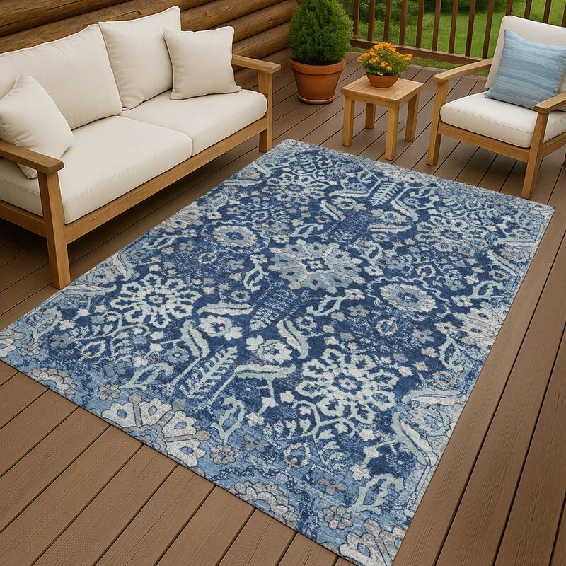 Machine Washable Indoor/ Outdoor Global Firestone Chantille Rug - Navy - 2'6" x 3'10"