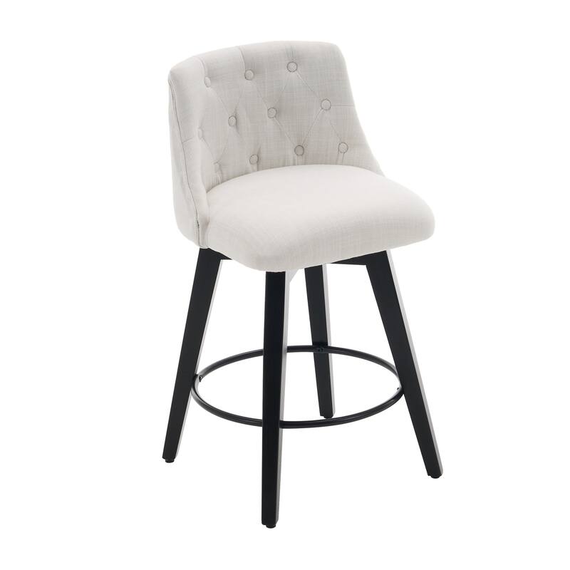 25" Swivel Bar Stools Set of 2-Modern Counter Height Stools with Linen Upholstery&Button Tufted Back, Solid Wood Frame Barstools