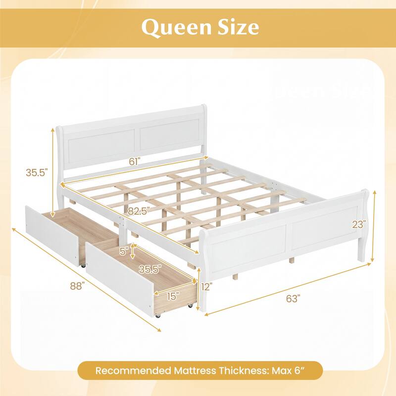 Costway Twin Size Bed Frame with 2 Storage Drawers Wood Platform Bed
