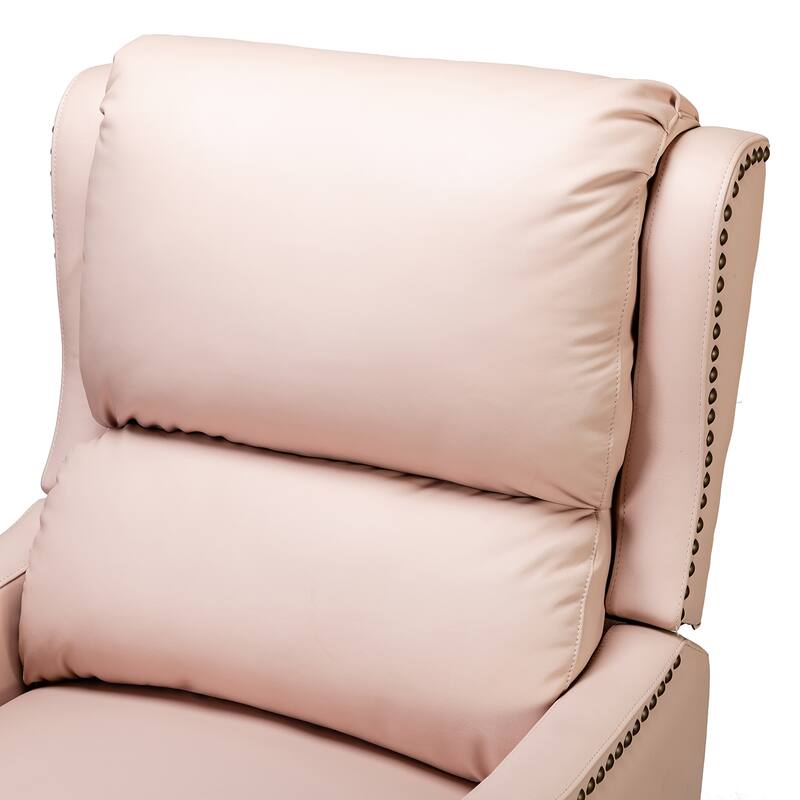 Brigida Cigar Genuine Leather Pushback Recliner with Nailhead Trim by HULALA HOME