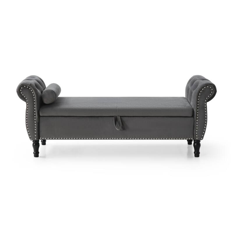 Flip Top Storage Tufted Nailhead Upholstered Bench with Solid Wood Legs
