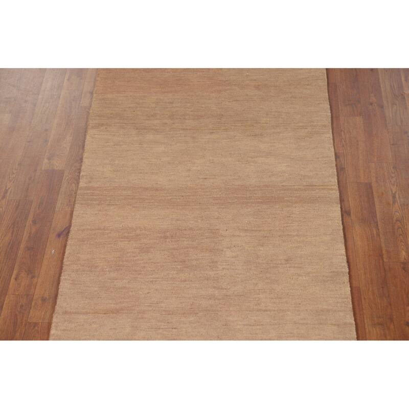 Gabbeh Modern Runner Rug Handmade Solid Brown Wool Carpet - 3'0"x 10'1"