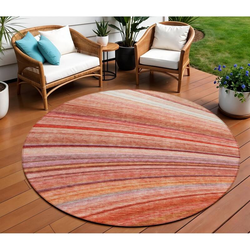 HomeRoots Striped Transitional Rectangle Outdoor Rug - 8' Round