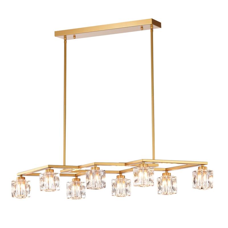 Modern 8-Light Crystal Chandelier Matte Gold Industrial Metal Chandelier, for Dining Room Kitchen, Living Room
