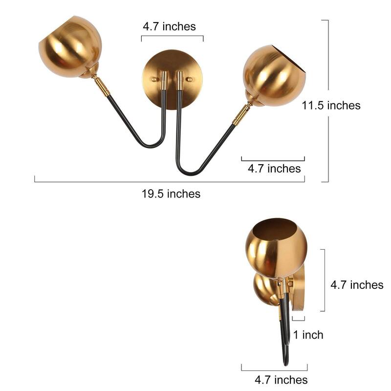 Marden Modern 2-Light Black Gold Wall Sconce Bathroom Vanity Lights with Metal Shades - 19.5 "