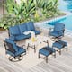 MAISON ARTS 6/7-Piece Patio Conversation Sets, Sofa Set with 2/4 x Single Chairs, 1 x 3-seater Sofa and Coffee Table/Ottomans - Set 2 - Peacock Blue