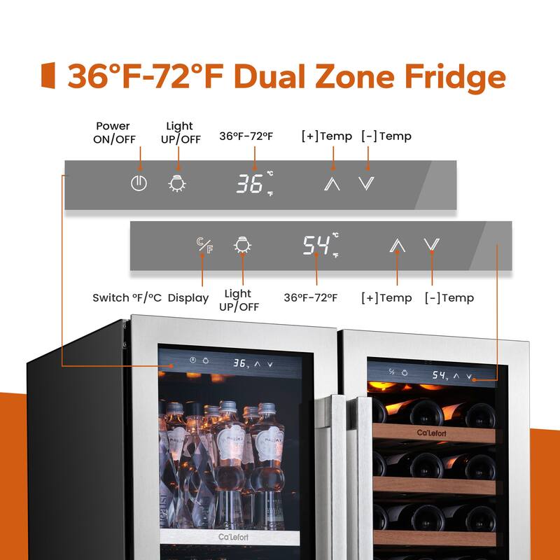 30 in. Beverage & Wine Cooler Dual Zone, 33-Bottles and 80 Cans Built-in Fridge with French Door - Stainless Steel