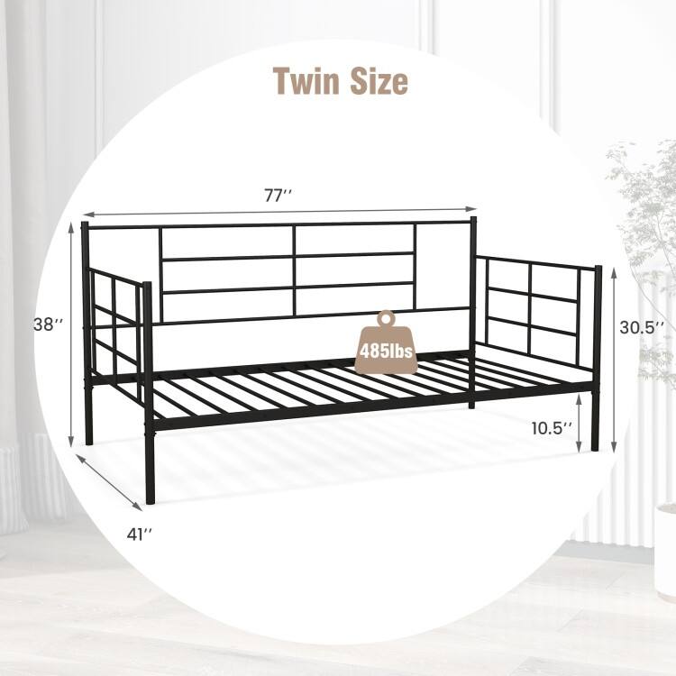 Twin Metal Daybed Frame with Armrests Modern Sofa Design