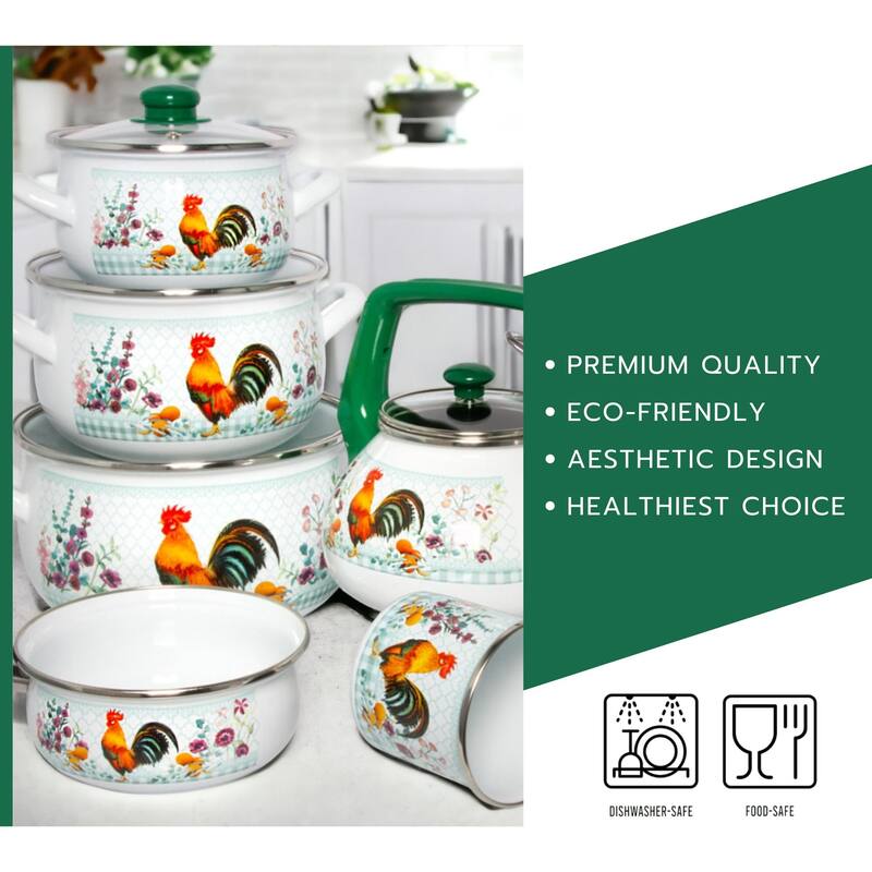 STP Goods 2.3Qt Rooster Enamel Kettle - 2.3 Qt