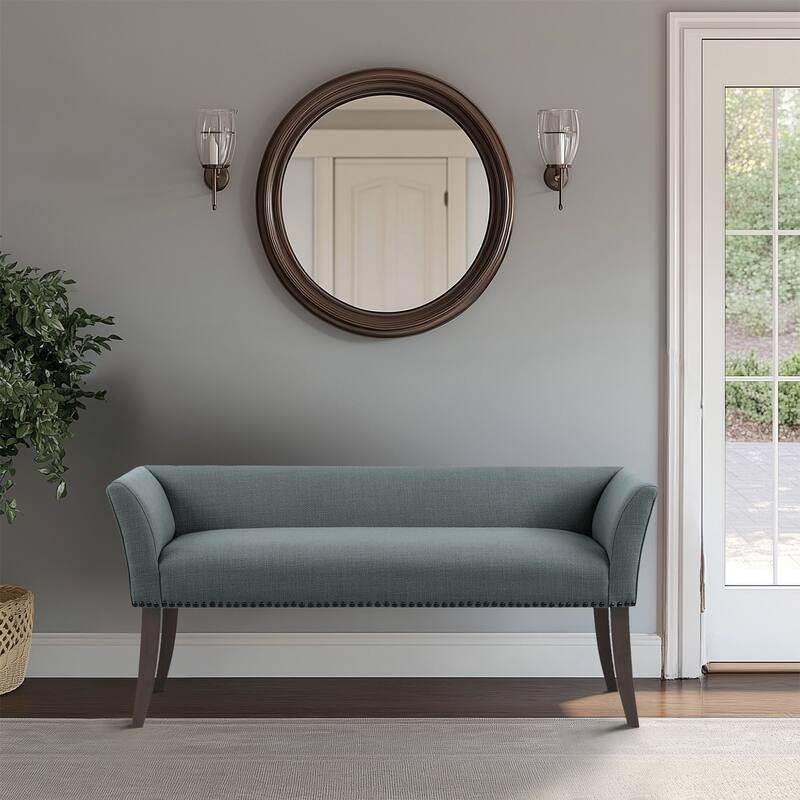 Madison Park Welburn 49.5" Upholstered Bench with Back & Wood Legs