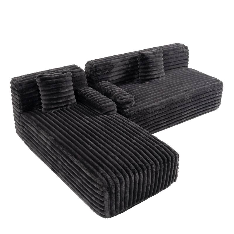 Floor Recliner Sofa Bed Convertible L-shape Sectional Sofa, Cloud Upholstered Sleeper Couch Modular Chaise Lounge with 2 Pillows