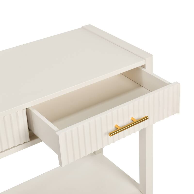 60" Modern Console Table with Vertical Stripe Drawers and Bottom Shelf