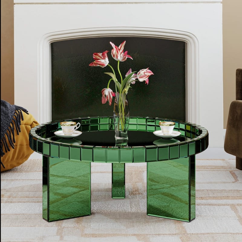 Round Glass Tray Top Coffee Table