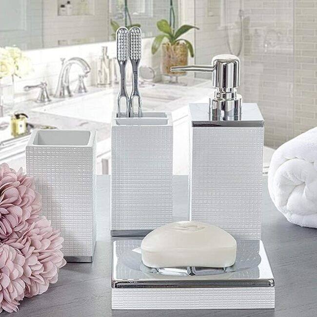Creative Scents Estella White Bathroom Accessories Set of 4