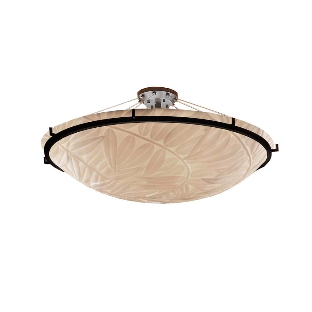 Porcelina Ring 48-inch Dark Bronze Round Semi Flush Bowl with Ring, Bamboo Shade