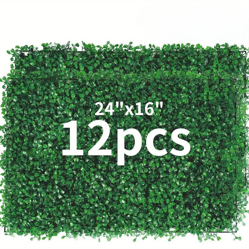 12PCS 24"x16"Artificial Boxwood Boards,UV Protected Grass Wall Panels & Boxwood Fence Panels for Green Wall Decor,Garden Fence