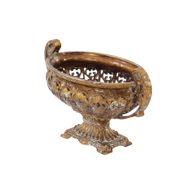 Gold Polystone Ornate Decorative Decorative Bowl with Handles
