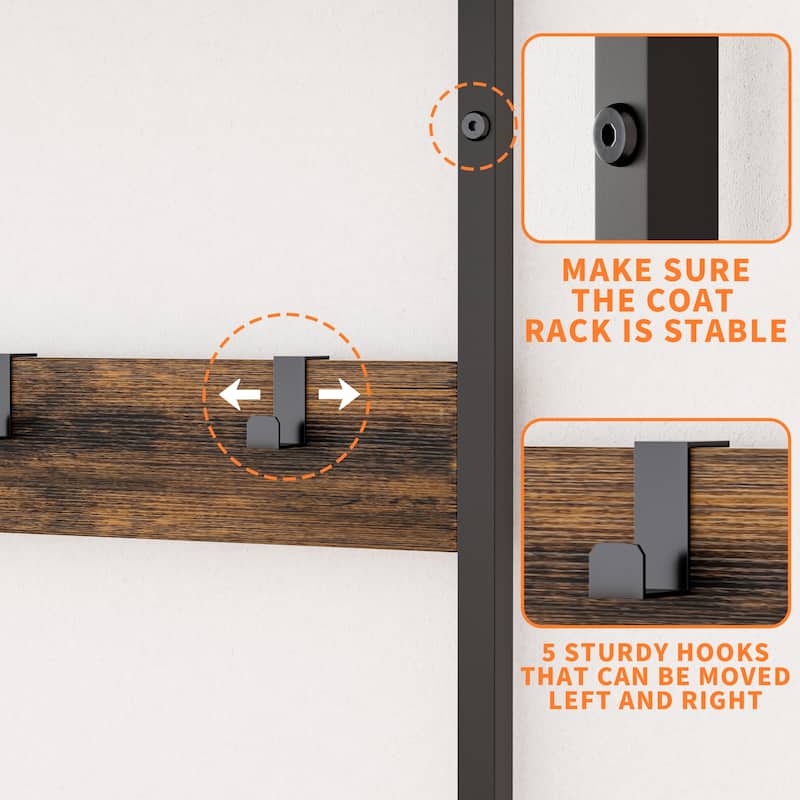 Anmytek 33.1 Inch Wide Hall Tree Entryway Bench with Shoe Storage Shelves Garment Racks 23 Hooks and 2 Movable Drawers