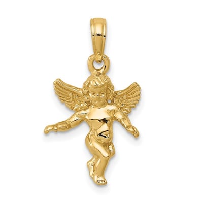 Curata 14k Yellow Gold 18" Solid Polished Angel Pendant Necklace - 15x13mm