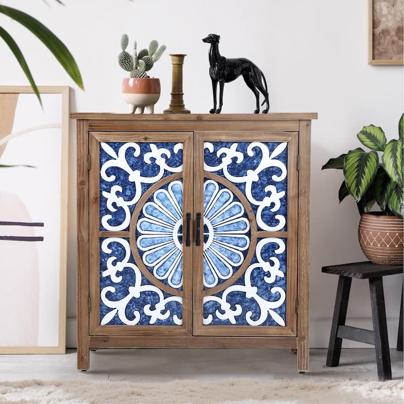 2-Door Sideboard Buffet Entryway Accent Storage Cabinet - Tan