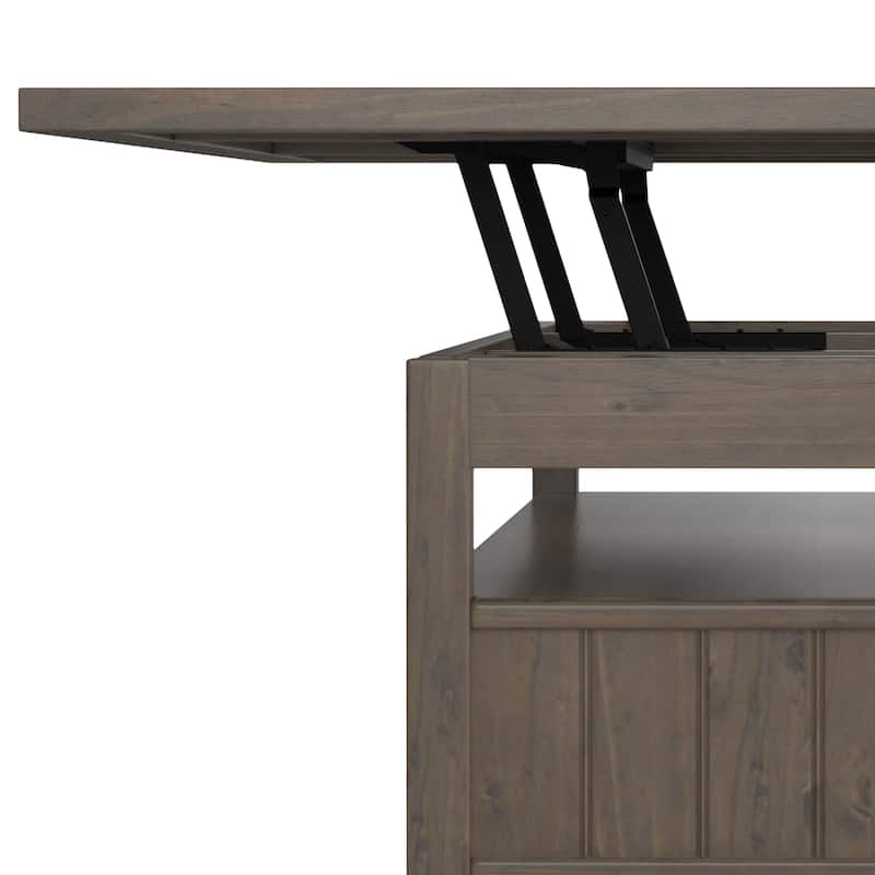 WYNDENHALL Rowan SOLID WOOD 48 inch Wide Rectangle Transitional Lift Top Coffee Table in Smoky Brown - 24"d x 48" w x 18"h