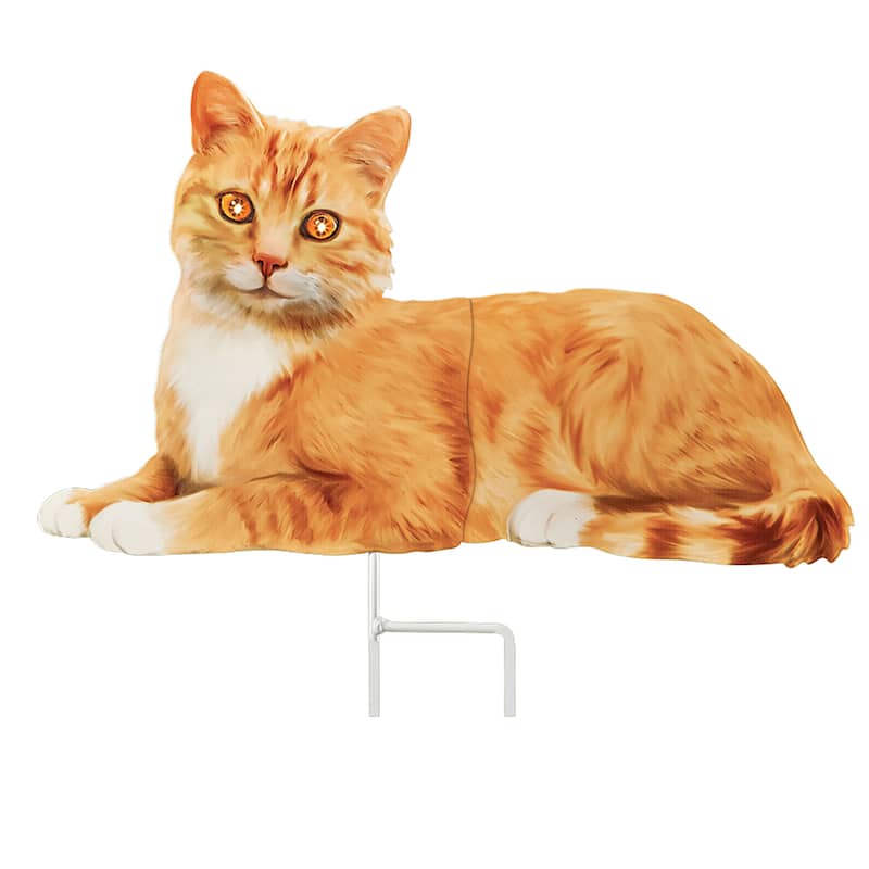 Realistic Cat with Solar Powered Eyes Outdoor Garden Stake - 16.5 x 16.25 x 3.37