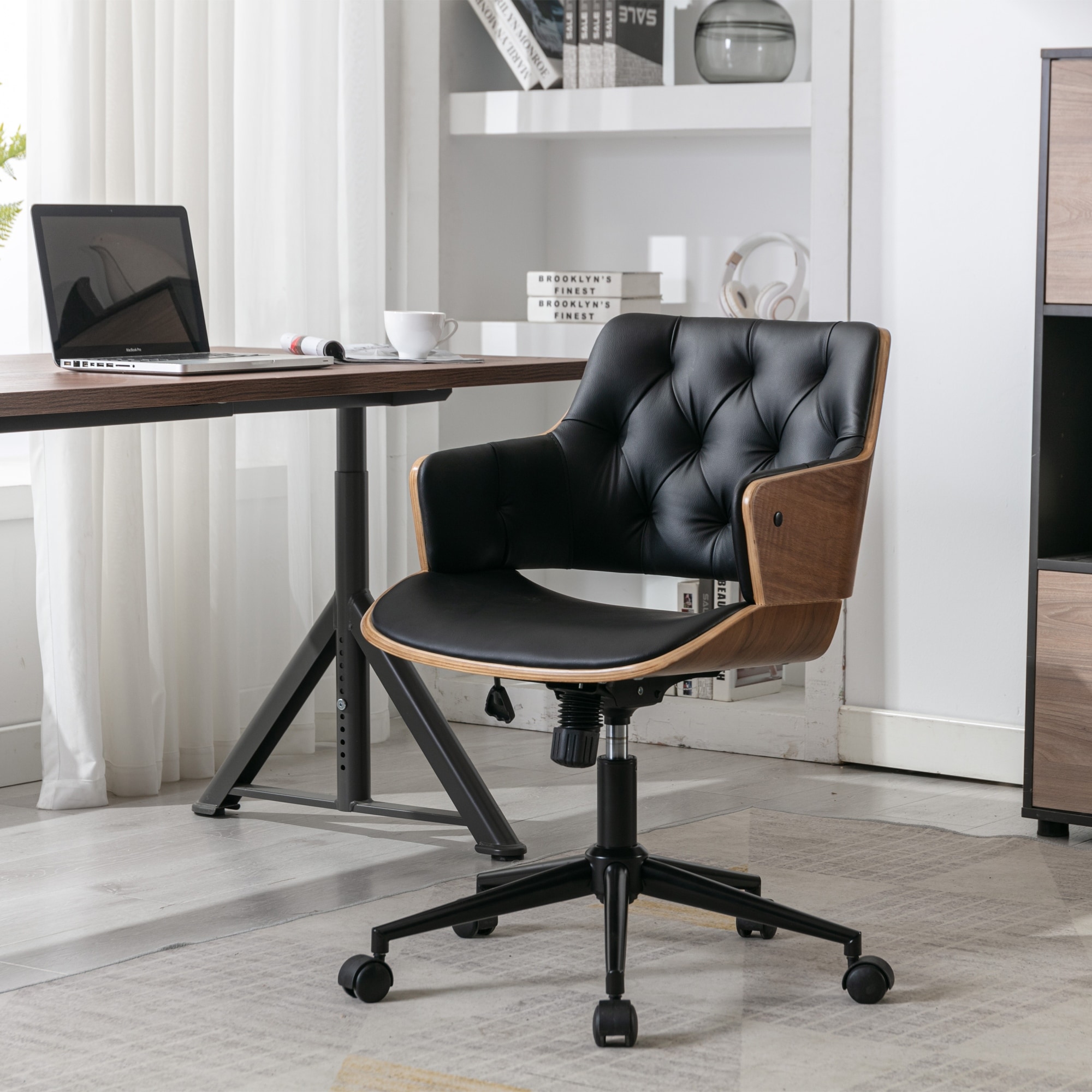 Modern Adjustable Office Chair, Swivel PU Leather Upholstery and Black Foot Desk  Chair - Overstock - 36786601