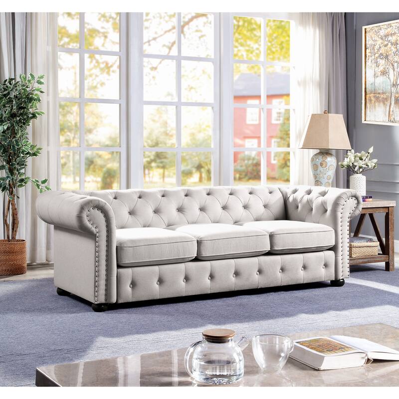 Corvus Aleksis Tufted Chesterfield 3-seater Sofa with Rolled Arms